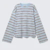Camiseta de algodón de manga larga – Azul/Rayas multicolores Camiseta de algodón de manga larga – Azul/Rayas multicolores