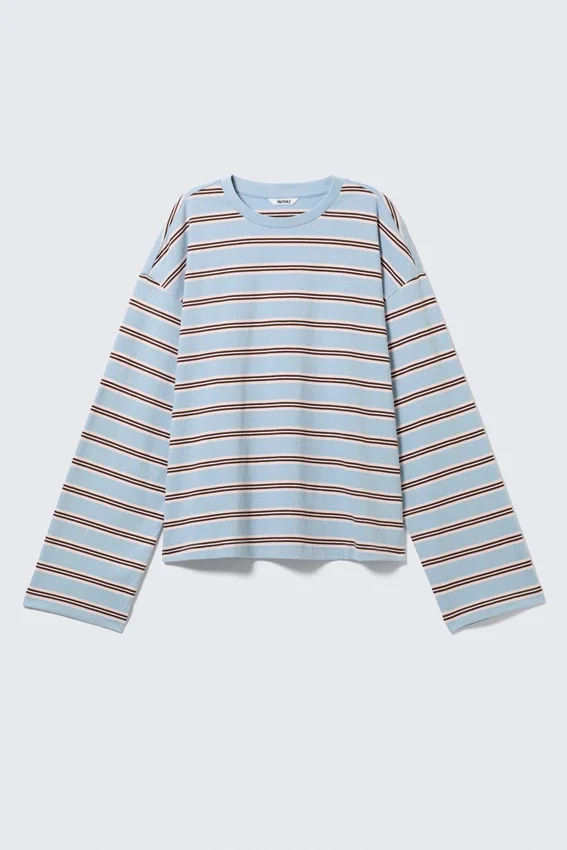 Camiseta de algodón de manga larga – Azul/Rayas multicolores Camiseta de algodón de manga larga – Azul/Rayas multicolores