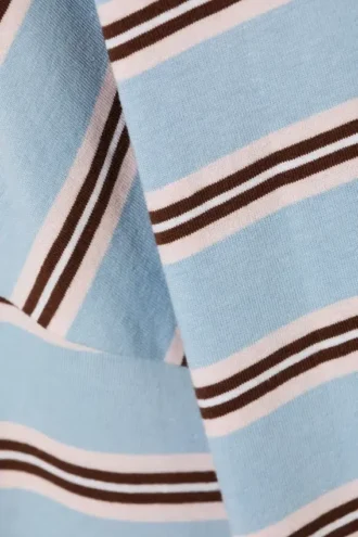 Camiseta de algodón de manga larga – Azul/Rayas multicolores