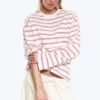 Camiseta de algodón de manga larga – Blanca – Rayas rosa/rojas Camiseta de algodón de manga larga – Blanca – Rayas rosa/rojas