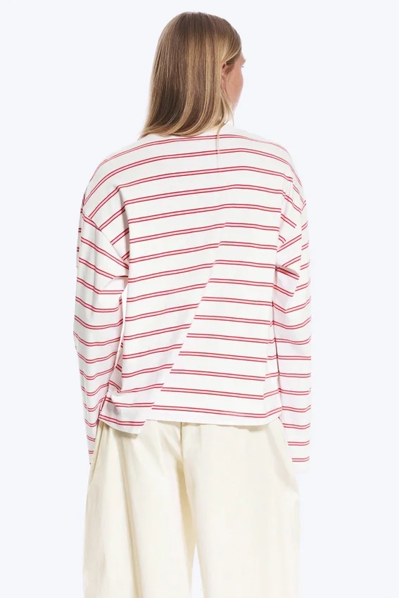 Camiseta de algodón de manga larga – Blanca – Rayas rosa/rojas Camiseta de algodón de manga larga – Blanca – Rayas rosa/rojas