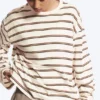 Camiseta de algodón de manga larga – Blanco roto – Rayas marrones Camiseta de algodón de manga larga – Blanco roto – Rayas marrones