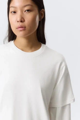 Camiseta de algodón de manga larga con capas – Blanca
