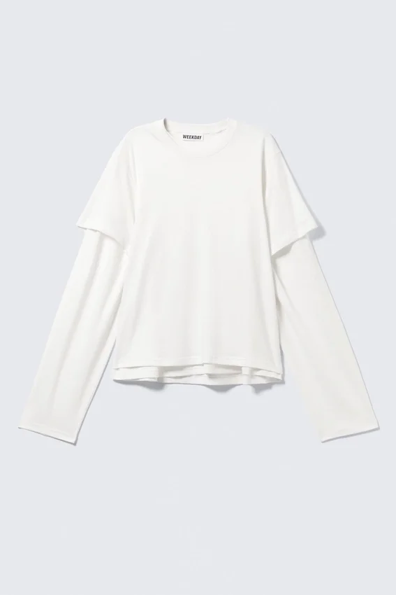 Camiseta de algodón de manga larga con capas – Blanca Camiseta de algodón de manga larga con capas – Blanca