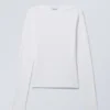 Camiseta de algodón de manga larga con cuello barco – Blanco