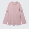 Camiseta de algodón de manga larga con efecto superpuesto – Rosa empolvado claro Camiseta de algodón de manga larga con efecto superpuesto – Rosa empolvado claro