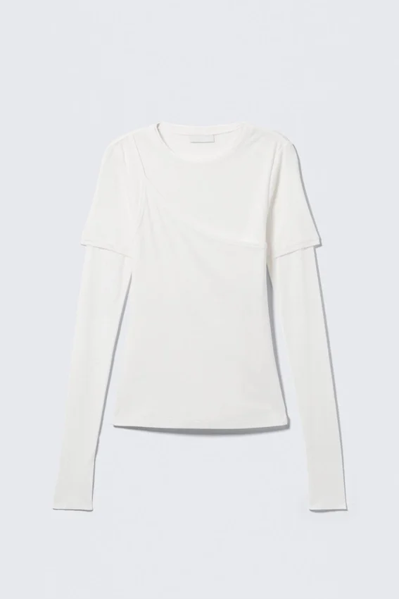 Camiseta de algodón de manga larga con triple capa – Blanca Camiseta de algodón de manga larga con triple capa – Blanca