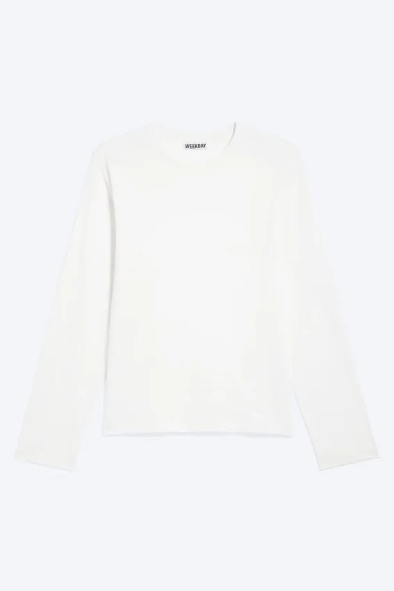 Camiseta de algodón de manga larga encogida – Blanca Camiseta de algodón de manga larga encogida – Blanca