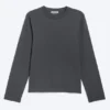 Camiseta de algodón de manga larga encogida – Gris oscuro Camiseta de algodón de manga larga encogida – Gris oscuro