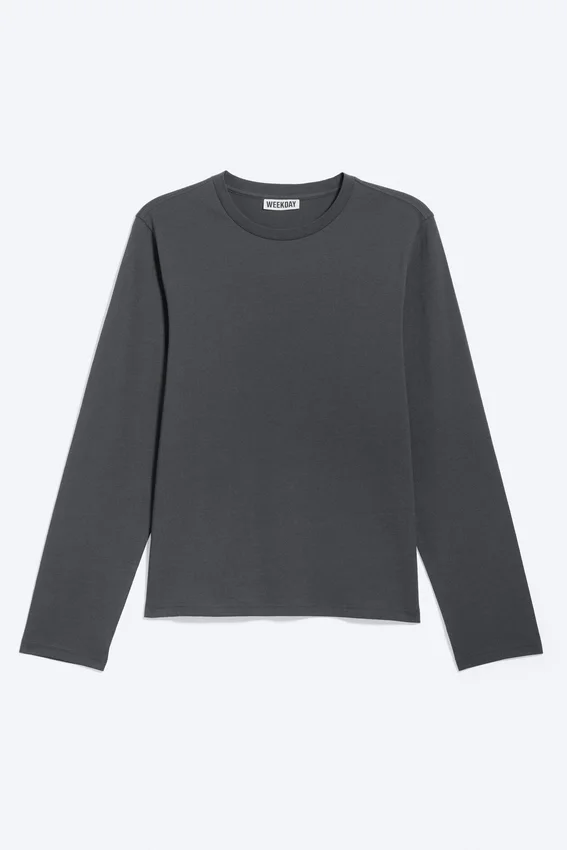 Camiseta de algodón de manga larga encogida – Gris oscuro Camiseta de algodón de manga larga encogida – Gris oscuro