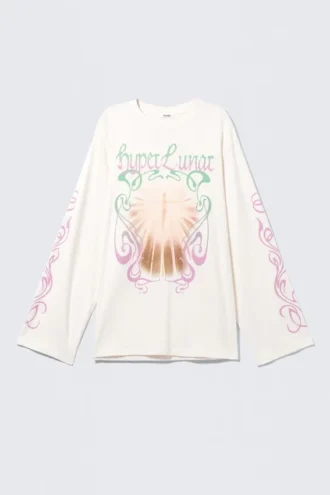 Camiseta de algodón de manga larga estampada – Blanco – Hyper Lunar