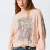 Camiseta de algodón de manga larga estampada – Estampada en rosa claro Camiseta de algodón de manga larga estampada – Estampada en rosa claro