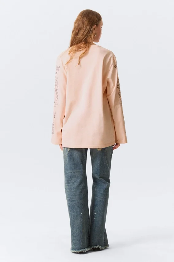 Camiseta de algodón de manga larga estampada – Estampada en rosa claro Camiseta de algodón de manga larga estampada – Estampada en rosa claro