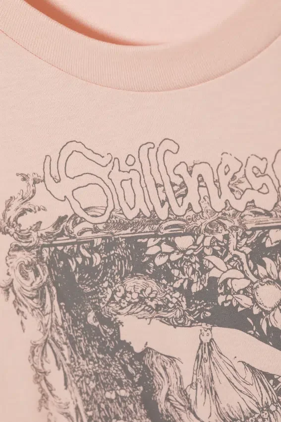Camiseta de algodón de manga larga estampada – Estampada en rosa claro Camiseta de algodón de manga larga estampada – Estampada en rosa claro