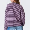 Camiseta de algodón de manga larga – Rayas azul marino/rosa Camiseta de algodón de manga larga – Rayas azul marino/rosa