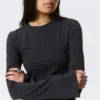 Camiseta de algodón de manga larga – Rayas azul oscuro