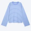 Camiseta de algodón de manga larga – Rayas azules y blancas