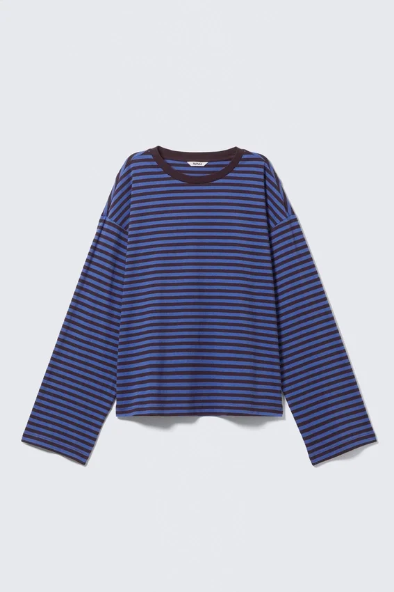 Camiseta de algodón de manga larga – Rayas azules y burdeos Camiseta de algodón de manga larga – Rayas azules y burdeos