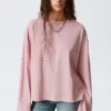 Camiseta de algodón de manga larga – Rayas coral/lila Camiseta de algodón de manga larga – Rayas coral/lila