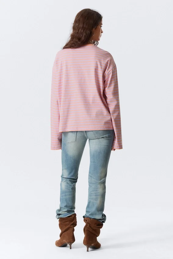 Camiseta de algodón de manga larga – Rayas coral/lila Camiseta de algodón de manga larga – Rayas coral/lila