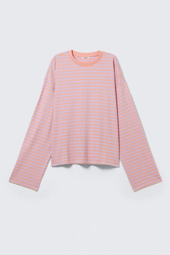 Camiseta de algodón de manga larga – Rayas coral/lila Camiseta de algodón de manga larga – Rayas coral/lila