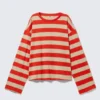 Camiseta de algodón de manga larga – Rayas en rojo brillante y beige Camiseta de algodón de manga larga – Rayas en rojo brillante y beige