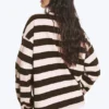 Camiseta de algodón de manga larga – Rayas marrón oscuro/rosa empolvado