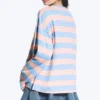 Camiseta de algodón de manga larga – Rayas rosa/azul