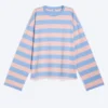 Camiseta de algodón de manga larga – Rayas rosa/azul