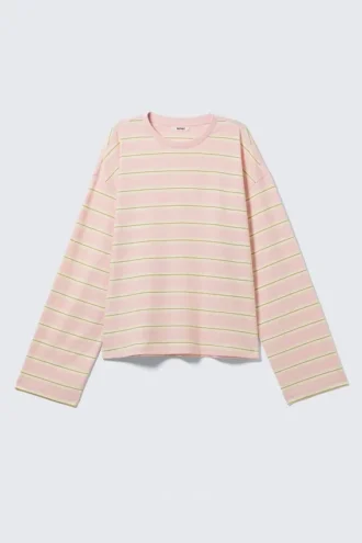 Camiseta de algodón de manga larga – Rayas rosa y amarillas