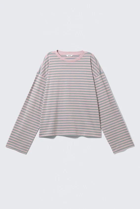 Camiseta de algodón de manga larga – Rayas rosas Camiseta de algodón de manga larga – Rayas rosas