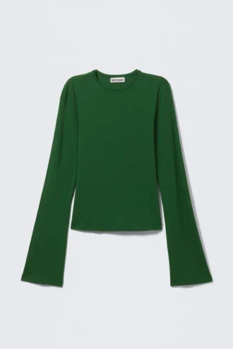 Camiseta de algodón de manga larga – Verde oscuro