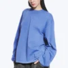 Camiseta de algodón de manga larga y corte recto – Azul lavado Camiseta de algodón de manga larga y corte recto – Azul lavado
