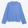 Camiseta de algodón de manga larga y corte recto – Azul lavado Camiseta de algodón de manga larga y corte recto – Azul lavado