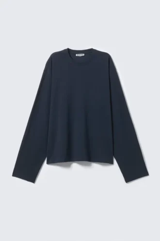 Camiseta de algodón de manga larga y corte recto – Azul marino