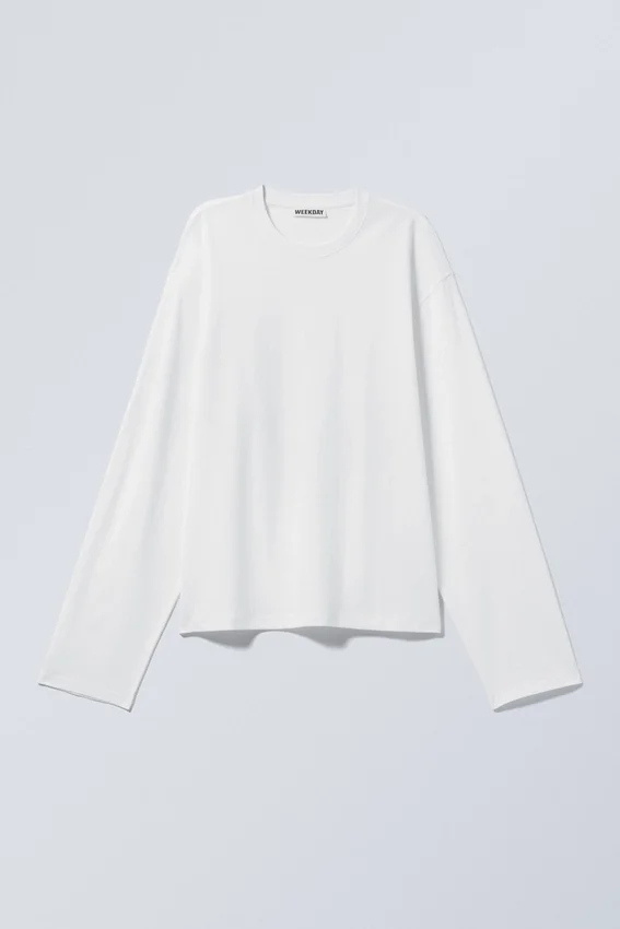 Camiseta de algodón de manga larga y corte recto – Blanca Camiseta de algodón de manga larga y corte recto – Blanca