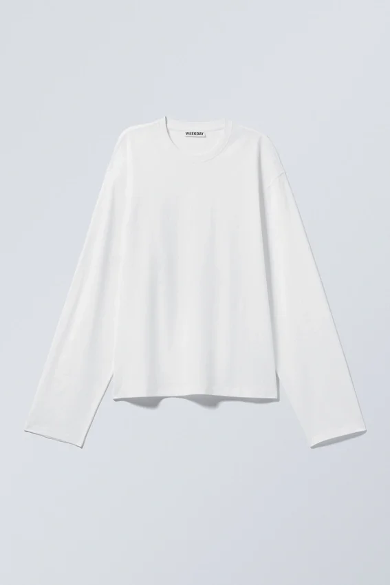 Camiseta de algodón de manga larga y corte recto – Blanca Camiseta de algodón de manga larga y corte recto – Blanca