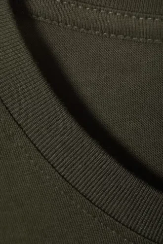 Camiseta de algodón de manga larga y corte recto – Verde caqui oscuro