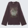 Camiseta de algodón estampada de manga larga – Morado oscuro – Hyper Lunar Camiseta de algodón estampada de manga larga – Morado oscuro – Hyper Lunar