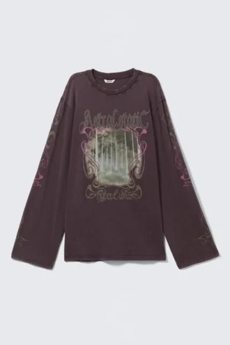 Camiseta de algodón estampada de manga larga – Morado oscuro – Hyper Lunar