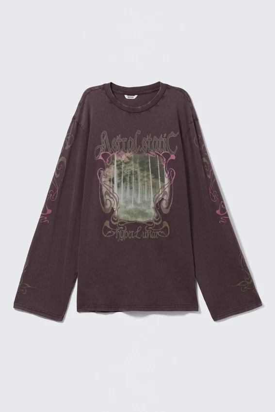 Camiseta de algodón estampada de manga larga – Morado oscuro – Hyper Lunar Camiseta de algodón estampada de manga larga – Morado oscuro – Hyper Lunar