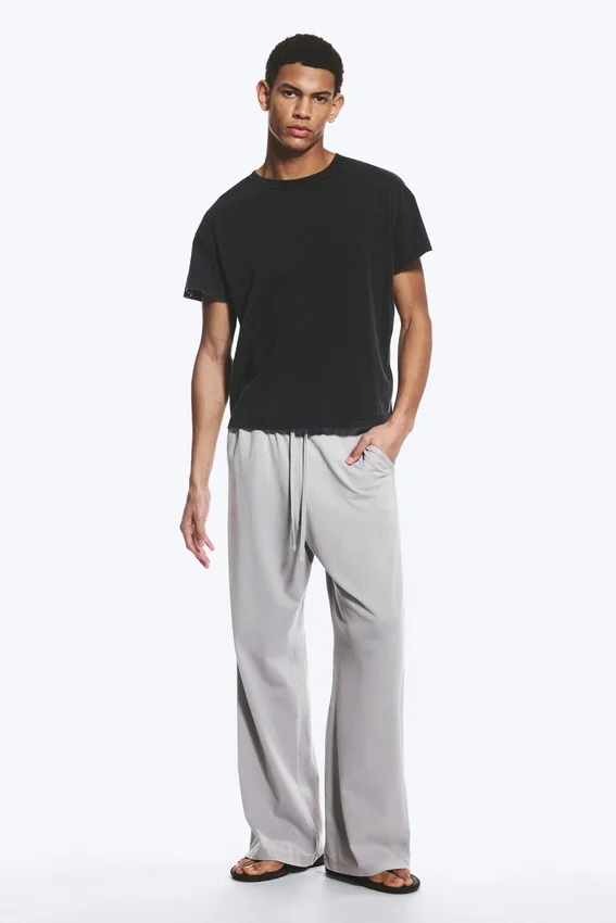 Camiseta de algodón holgada con mangas casquillo – Negro desgastado Camiseta de algodón holgada con mangas casquillo – Negro desgastado