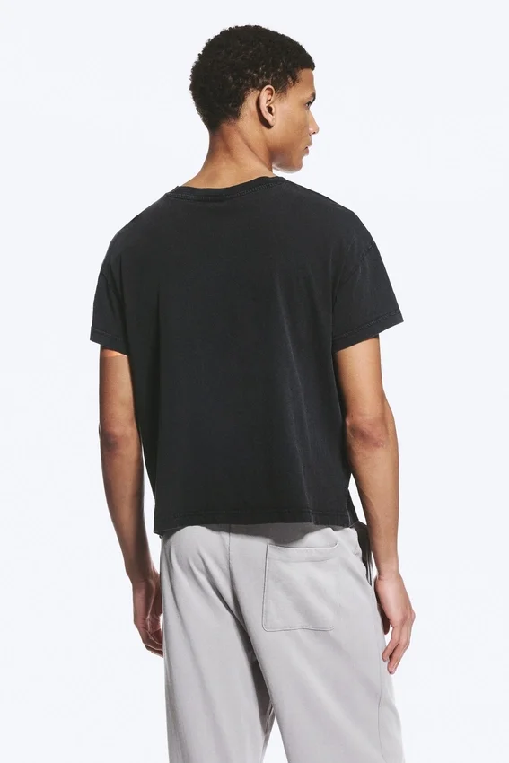 Camiseta de algodón holgada con mangas casquillo – Negro desgastado Camiseta de algodón holgada con mangas casquillo – Negro desgastado