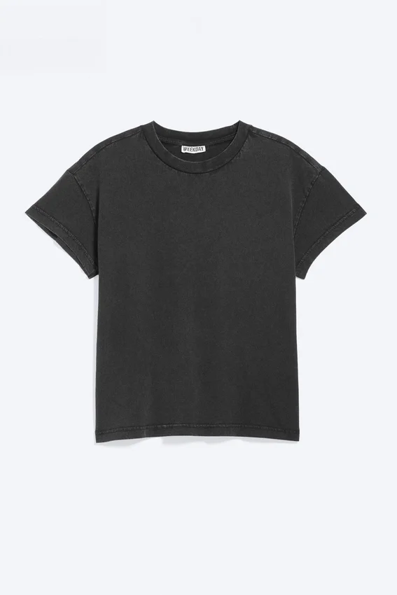 Camiseta de algodón holgada con mangas casquillo – Negro desgastado Camiseta de algodón holgada con mangas casquillo – Negro desgastado