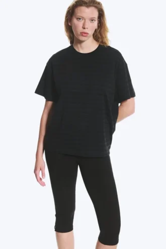 Camiseta de algodón holgada y de corte cuadrado – Rayas azul oscuro