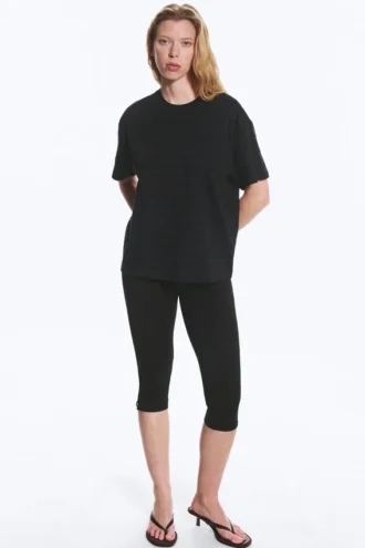 Camiseta de algodón holgada y de corte cuadrado – Rayas azul oscuro