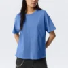 Camiseta de algodón holgada y de corte recto – Azul lavado Camiseta de algodón holgada y de corte recto – Azul lavado