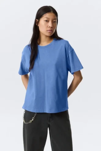 Camiseta de algodón holgada y de corte recto – Azul lavado