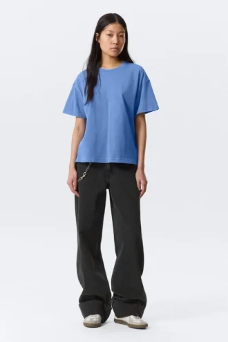 Camiseta de algodón holgada y de corte recto – Azul lavado