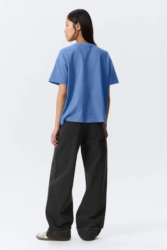 Camiseta de algodón holgada y de corte recto – Azul lavado Camiseta de algodón holgada y de corte recto – Azul lavado